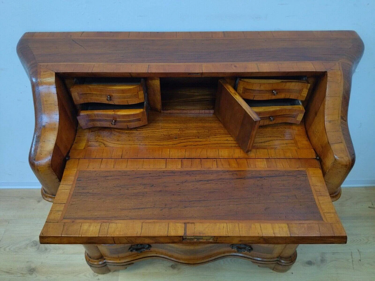 Walnut veneer and inlaid flap desk in Louis XV style, 1950s 6
