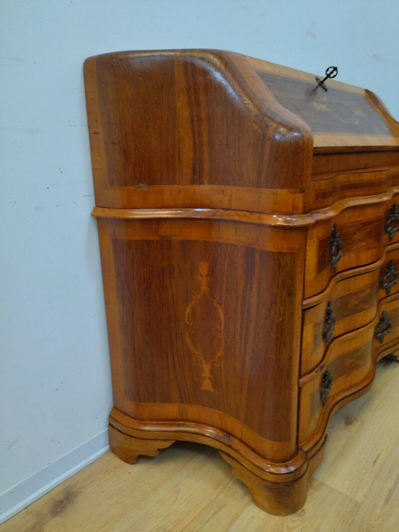 Walnut veneer and inlaid flap desk in Louis XV style, 1950s 12