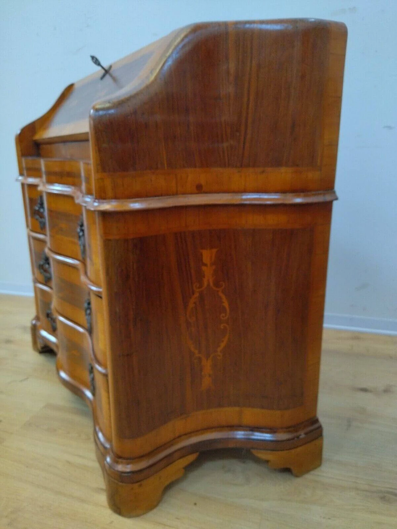 Walnut veneer and inlaid flap desk in Louis XV style, 1950s 13