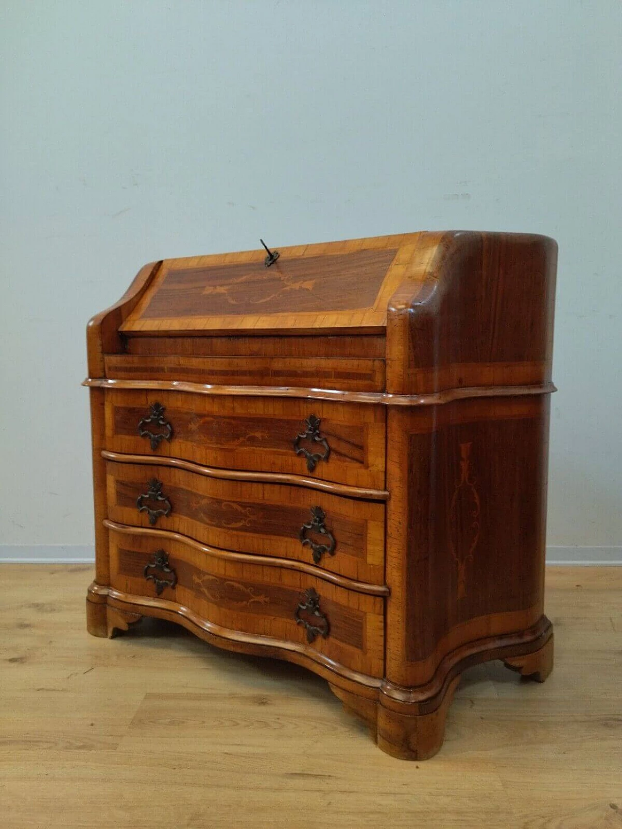 Walnut veneer and inlaid flap desk in Louis XV style, 1950s 14