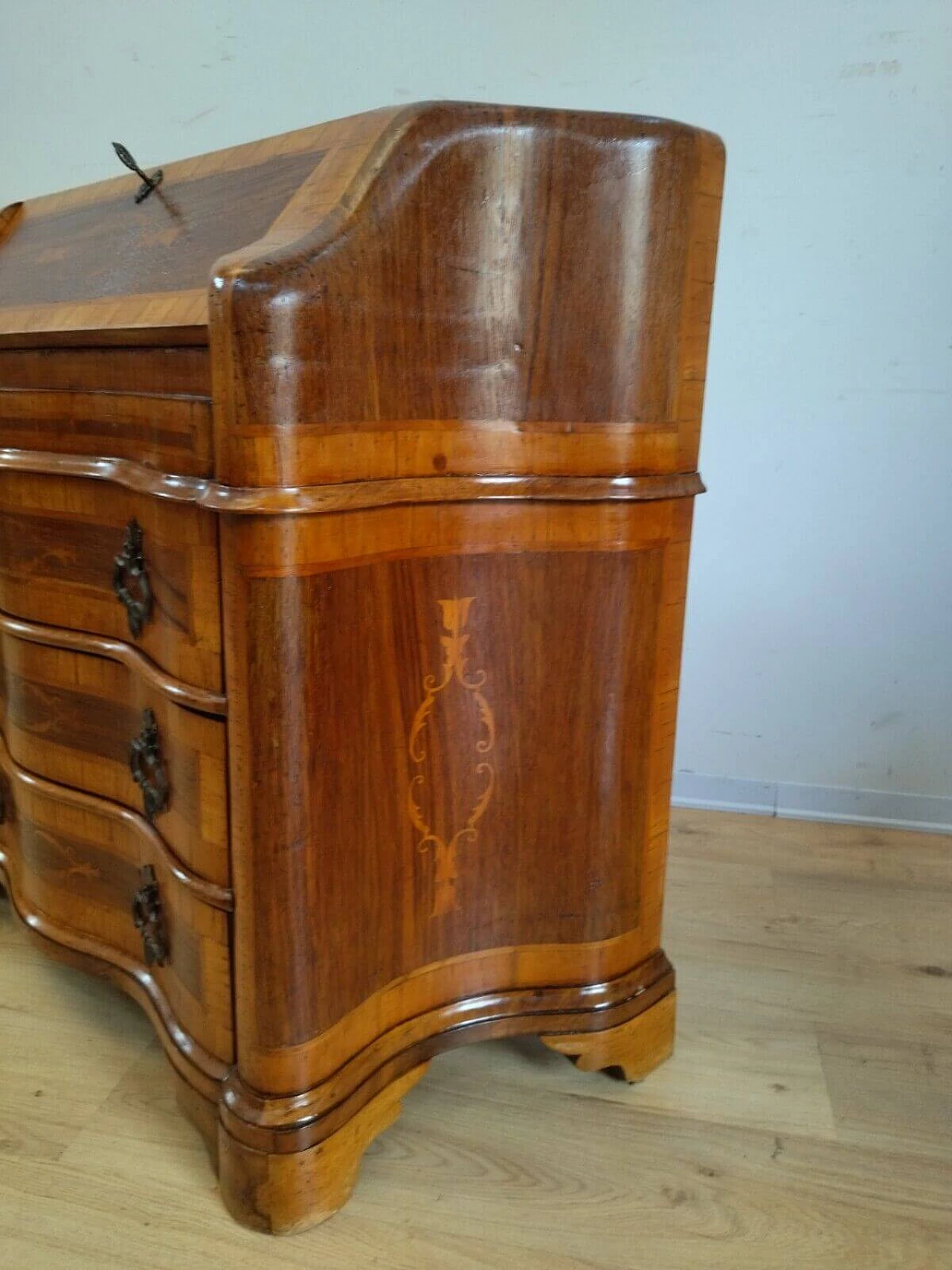 Walnut veneer and inlaid flap desk in Louis XV style, 1950s 20