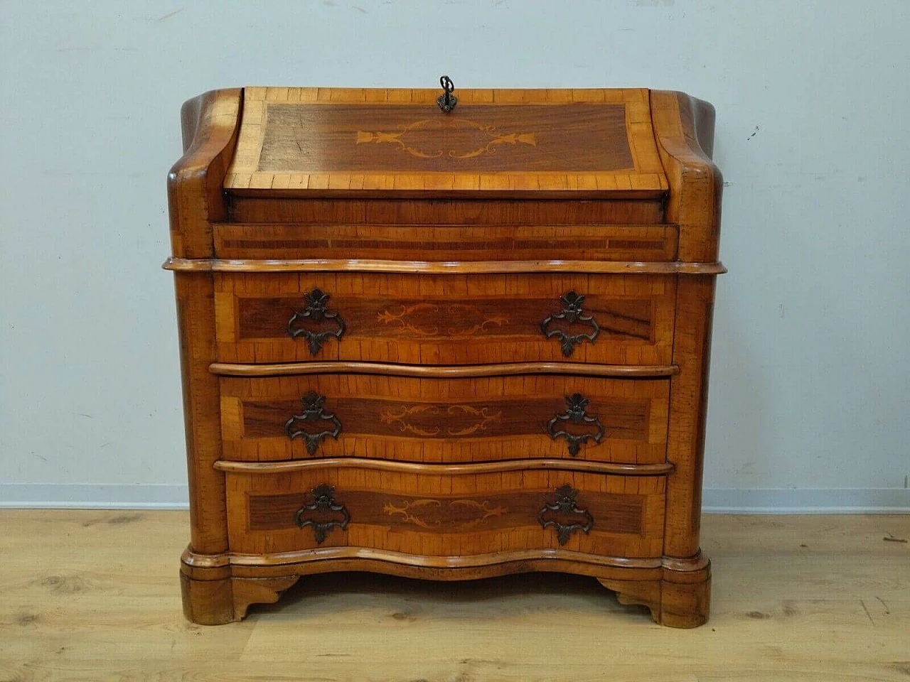 Walnut veneer and inlaid flap desk in Louis XV style, 1950s 22