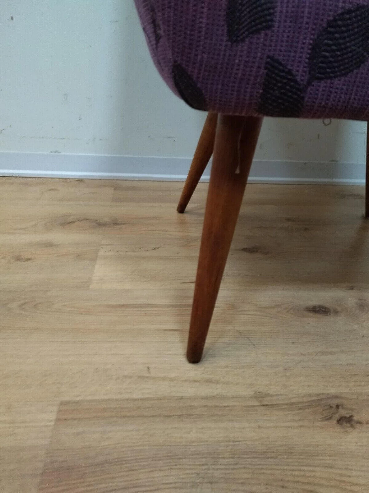 Solid beech armchair with purple floral fabric cover, 1960s 4