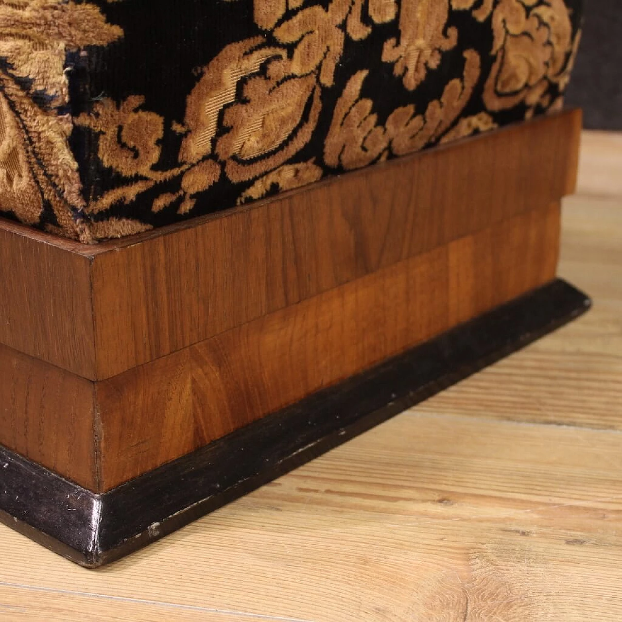 Pair of poufs in walnut, ebonized wood and damask velvet, 1940s 8