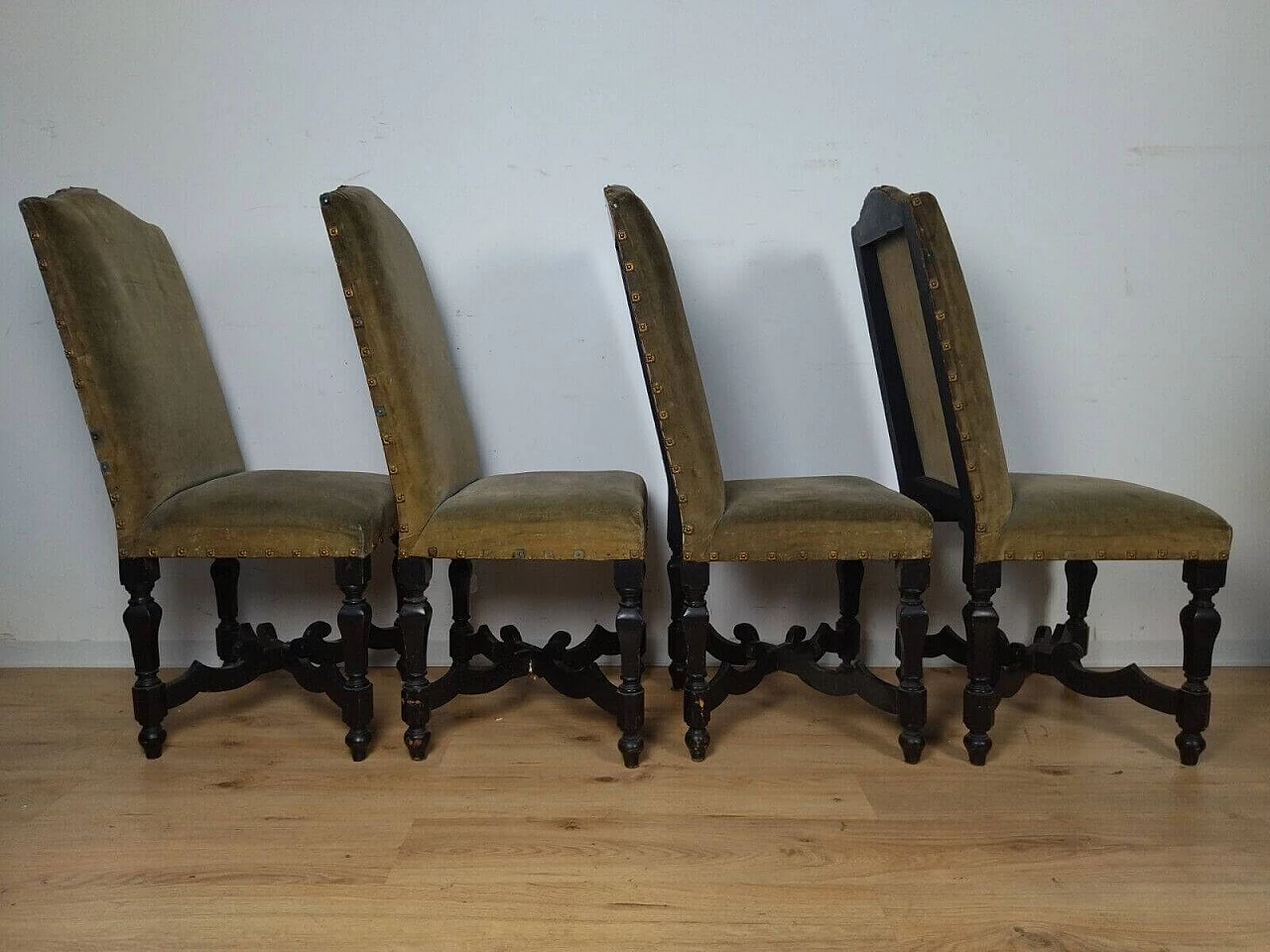 4 Rocchetto chairs in ebonised wood, 18th century 11