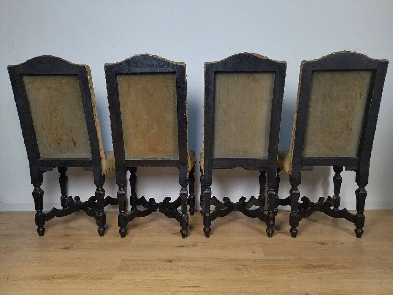 4 Rocchetto chairs in ebonised wood, 18th century 12