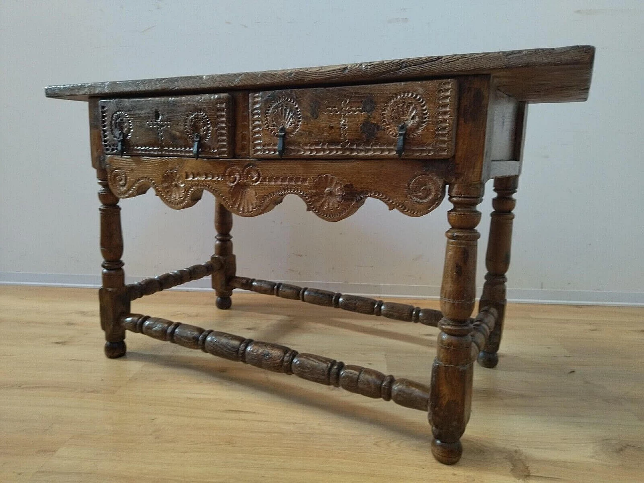 Tavolo a rocchetto in rovere, '700 19