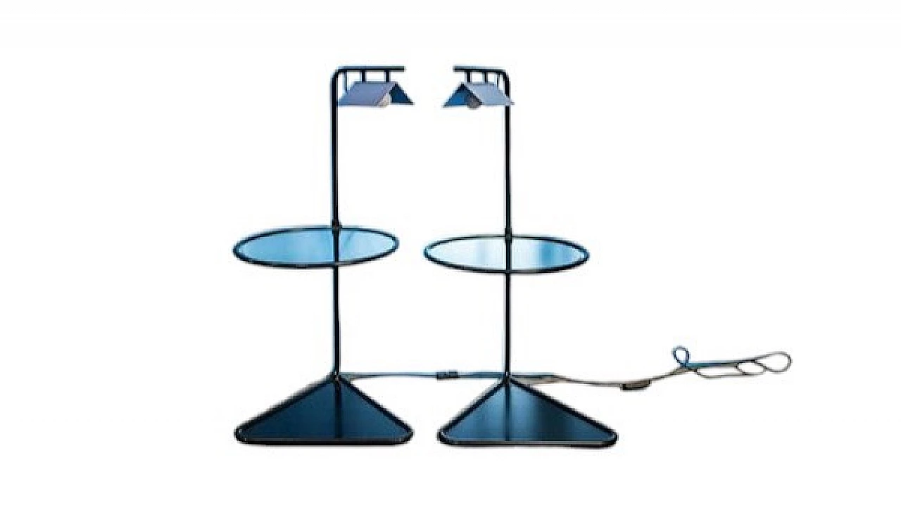 Pair of adjustable bedside tables with lamps in metal and glass, 1980s 7