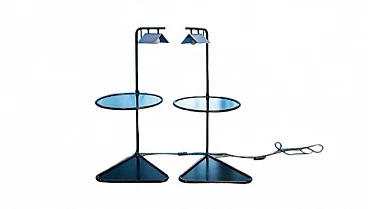 Pair of adjustable bedside tables with lamps in metal and glass, 1980s