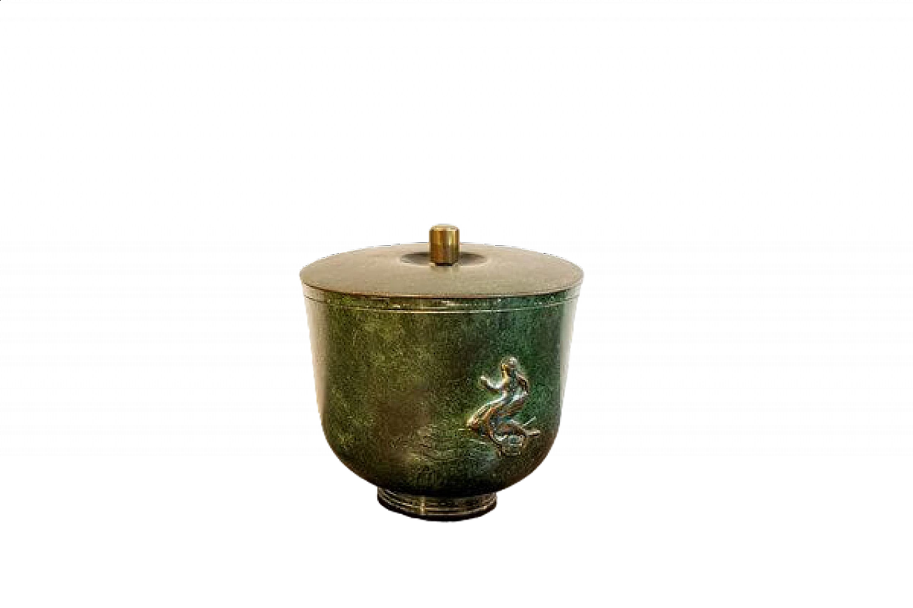 Oxidian brass container vase with siren decoration, 1940s 8