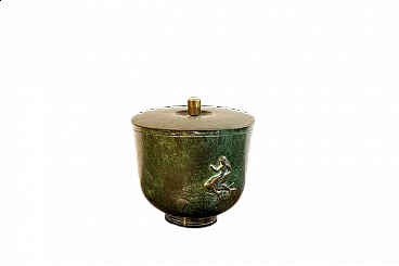 Oxidian brass container vase with siren decoration, 1940s