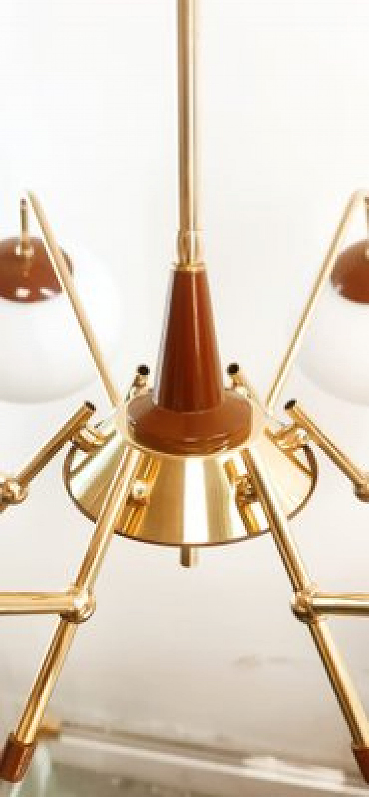 6 Lights Sputnik chandelier in brass and glass, 1970s 7