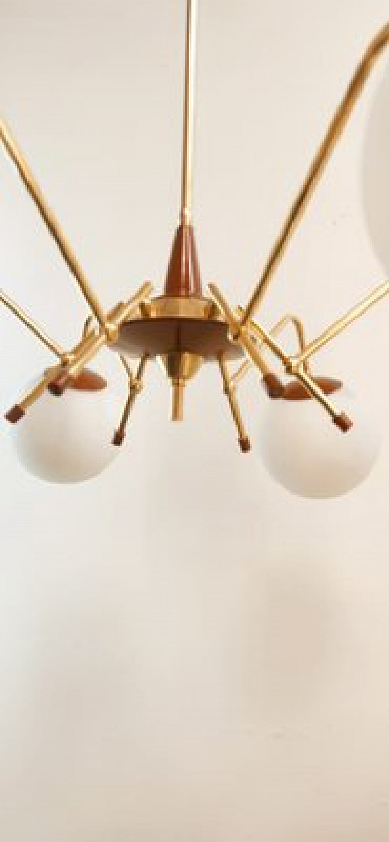 6 Lights Sputnik chandelier in brass and glass, 1970s 8