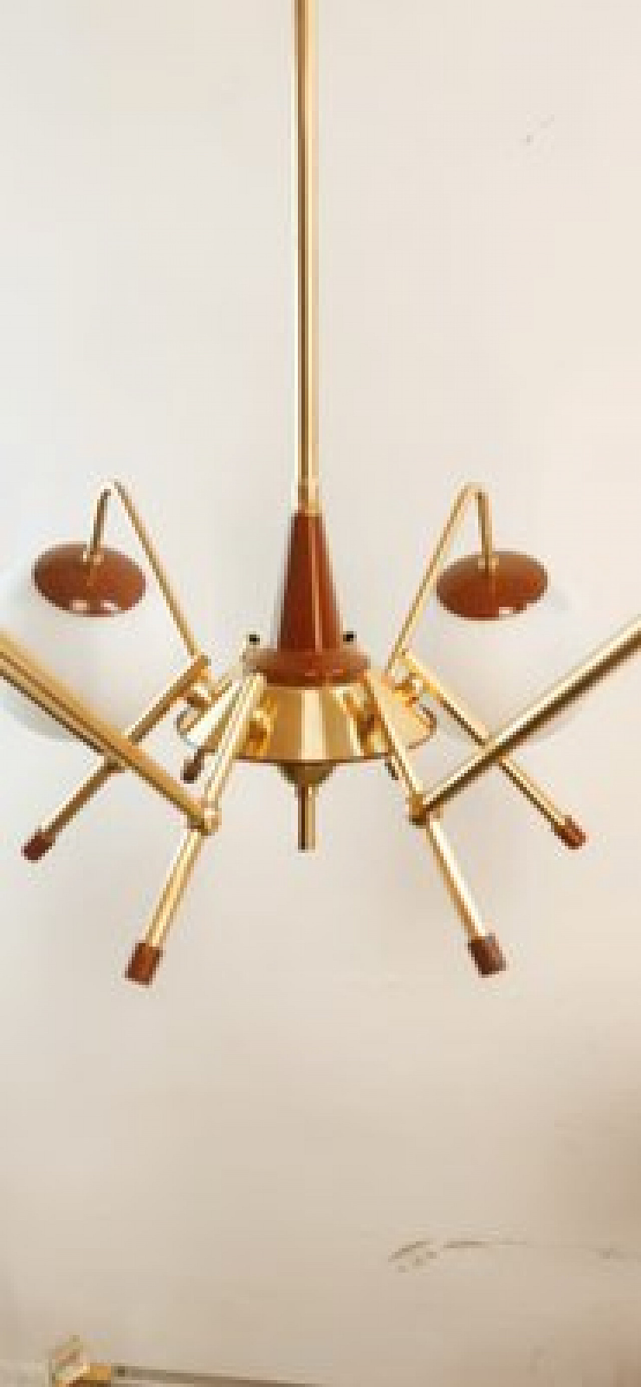 6 Lights Sputnik chandelier in brass and glass, 1970s 10