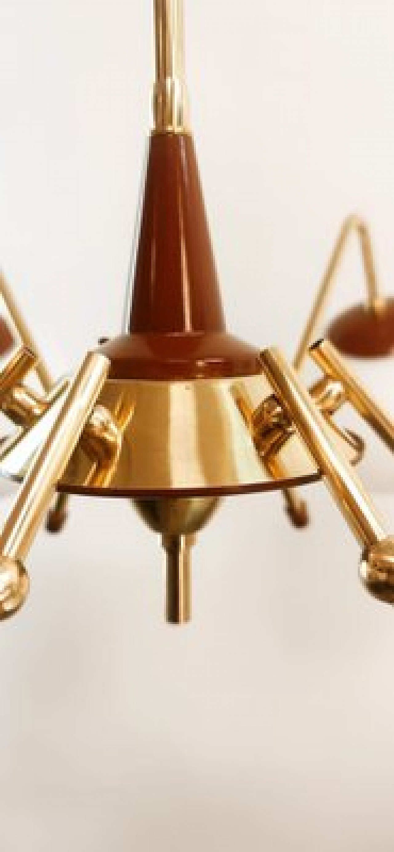 6 Lights Sputnik chandelier in brass and glass, 1970s 11