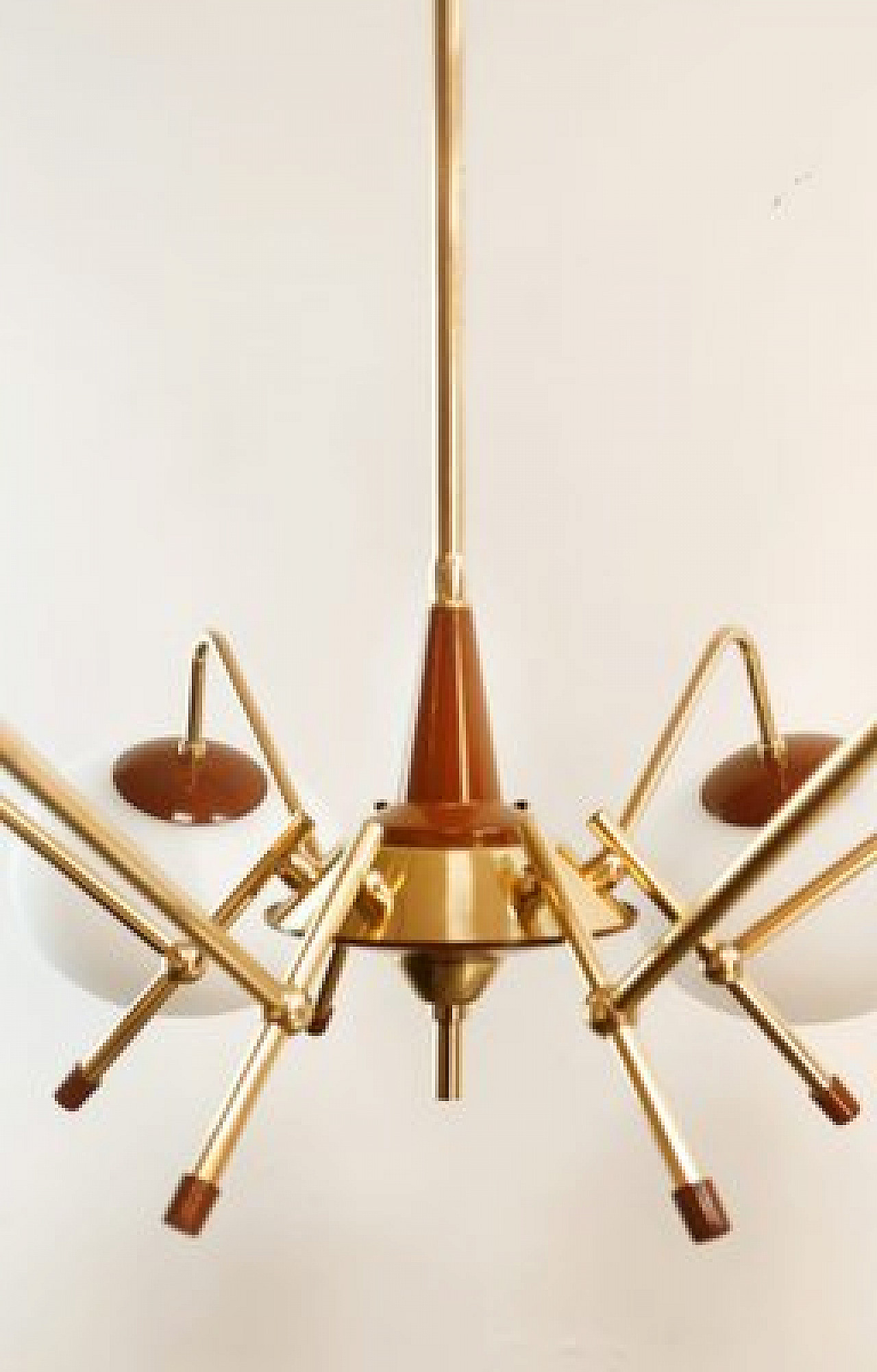 6 Lights Sputnik chandelier in brass and glass, 1970s 12