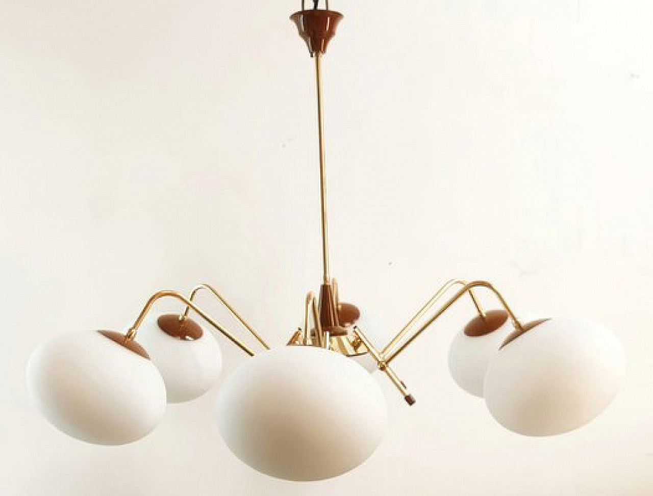 6 Lights Sputnik chandelier in brass and glass, 1970s 17