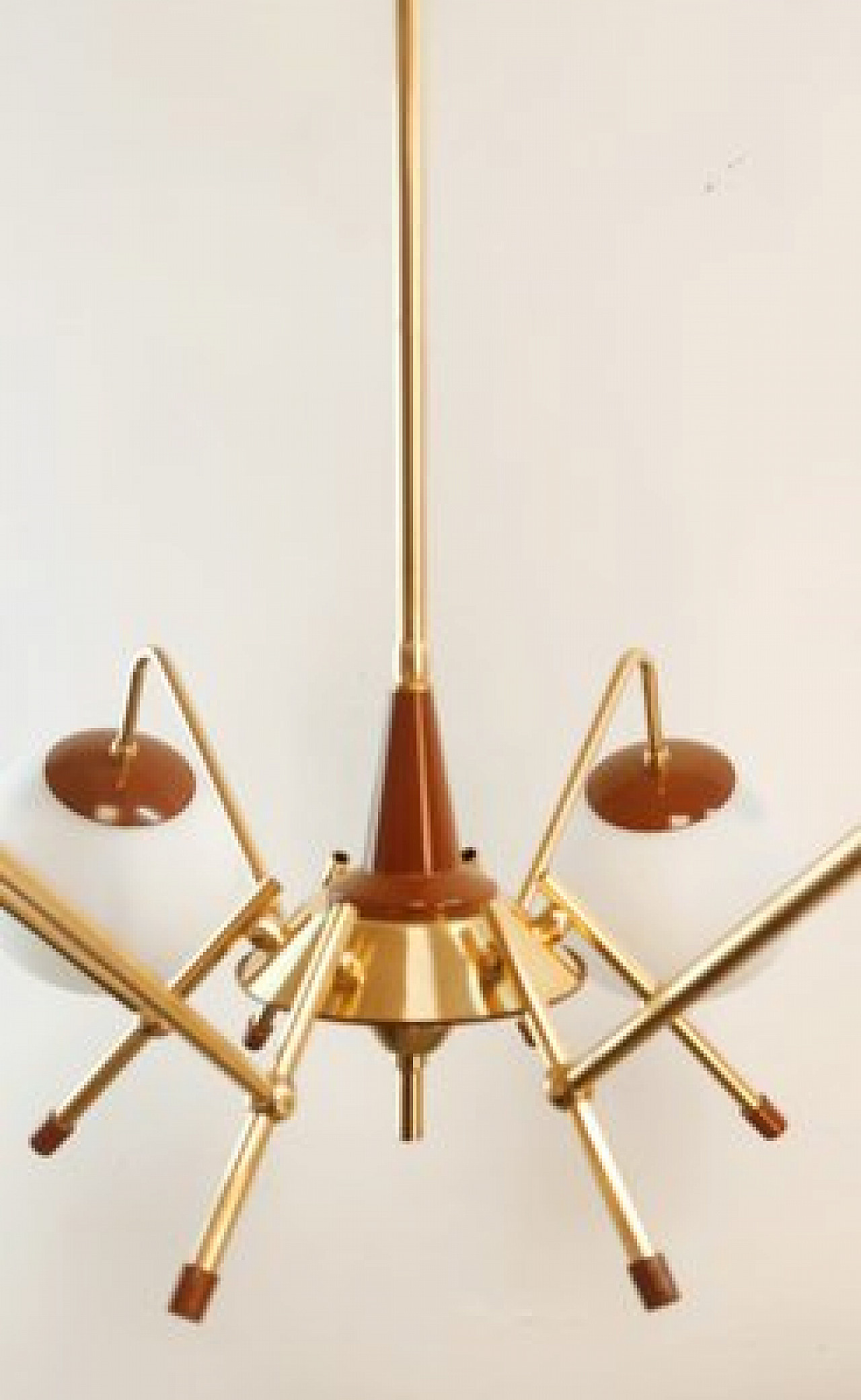 Lampadario Sputnik a 6 luci in ottone e vetro, anni '70 19
