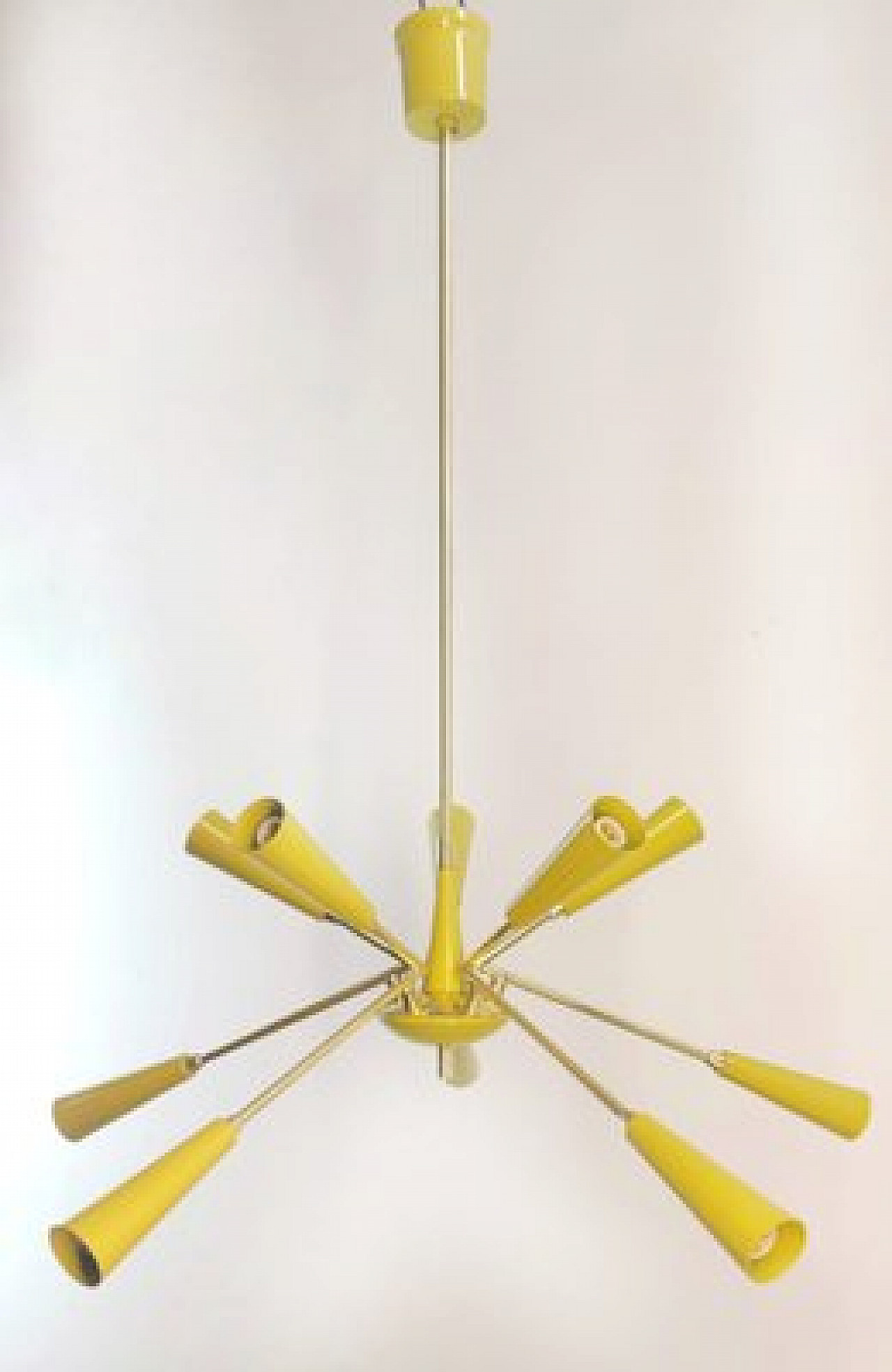 Lampada da soffitto Sputnik gialla in metallo e alluminio, anni '60 1