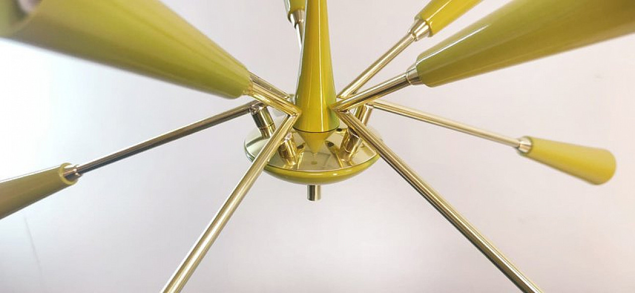 Lampada da soffitto Sputnik gialla in metallo e alluminio, anni '60 2