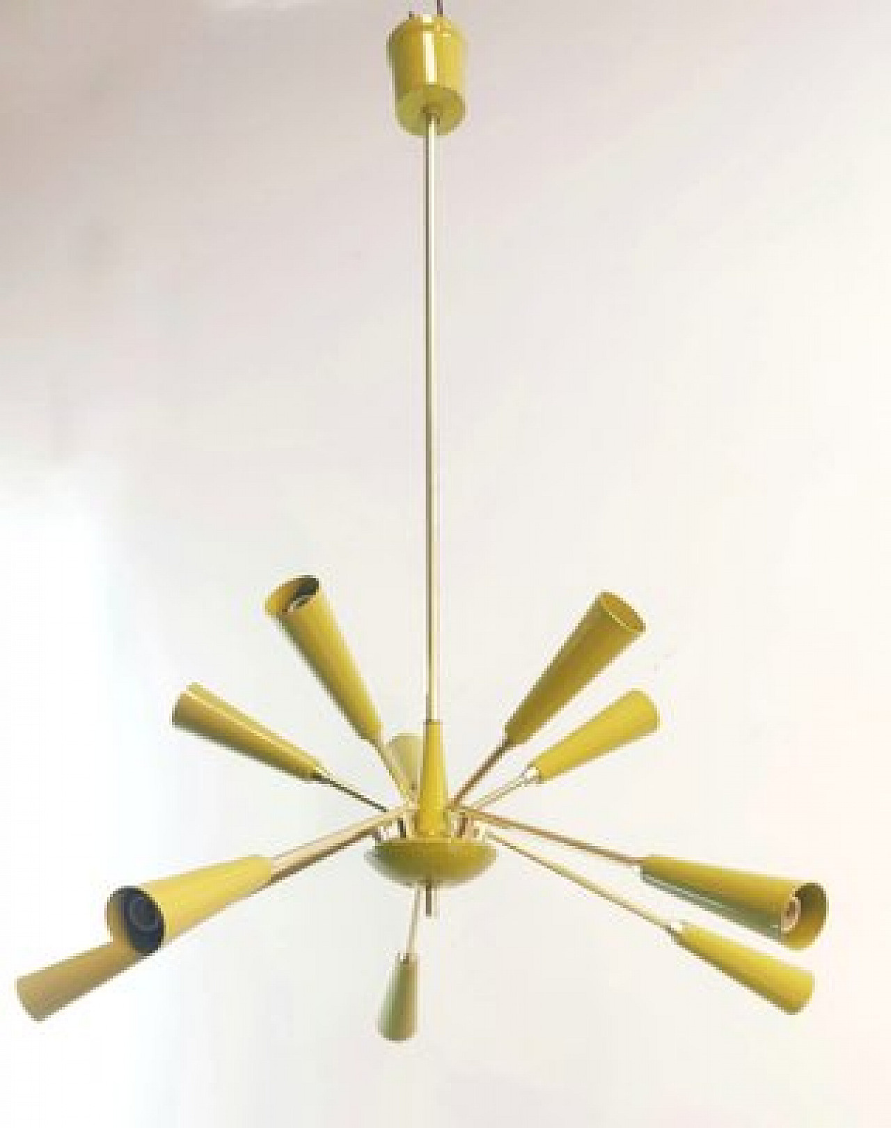 Yellow Sputnik ceiling lamp in metal and aluminum, 1960s 3