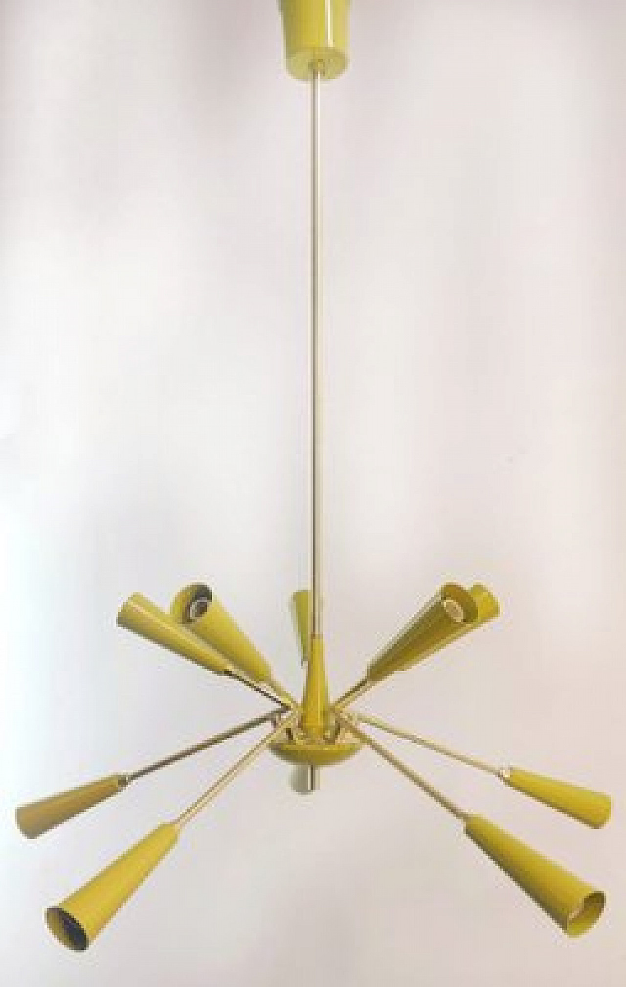 Lampada da soffitto Sputnik gialla in metallo e alluminio, anni '60 4