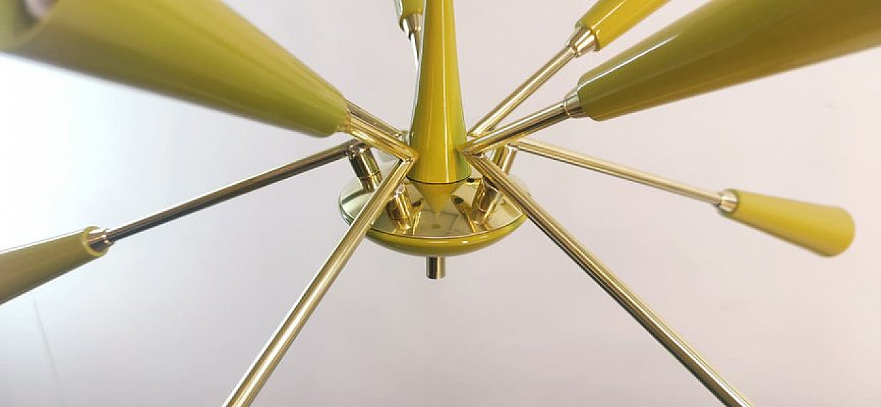 Lampada da soffitto Sputnik gialla in metallo e alluminio, anni '60 5