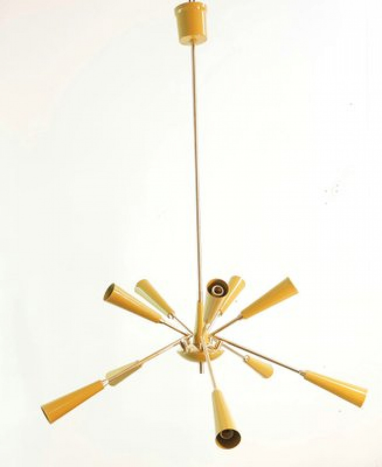 Lampada da soffitto Sputnik gialla in metallo e alluminio, anni '60 9