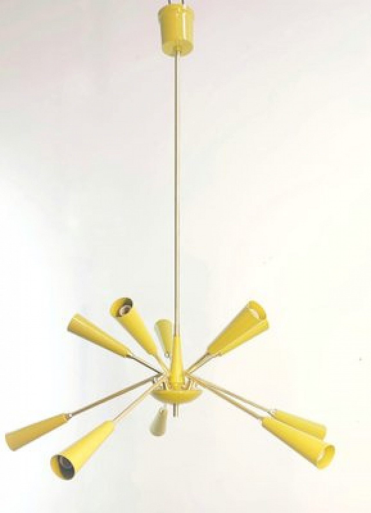Yellow Sputnik ceiling lamp in metal and aluminum, 1960s 11