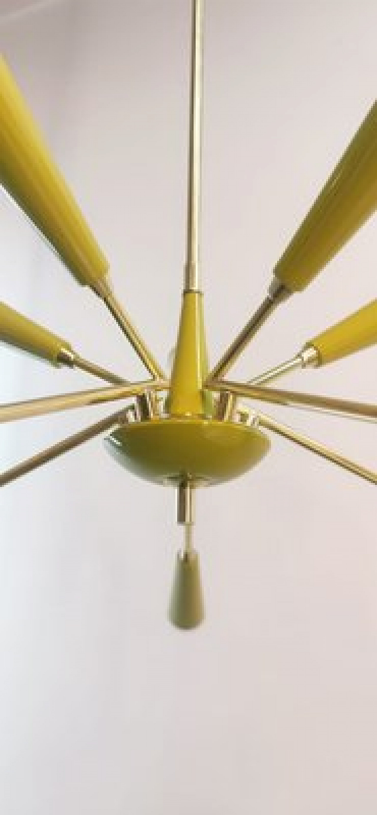 Lampada da soffitto Sputnik gialla in metallo e alluminio, anni '60 13