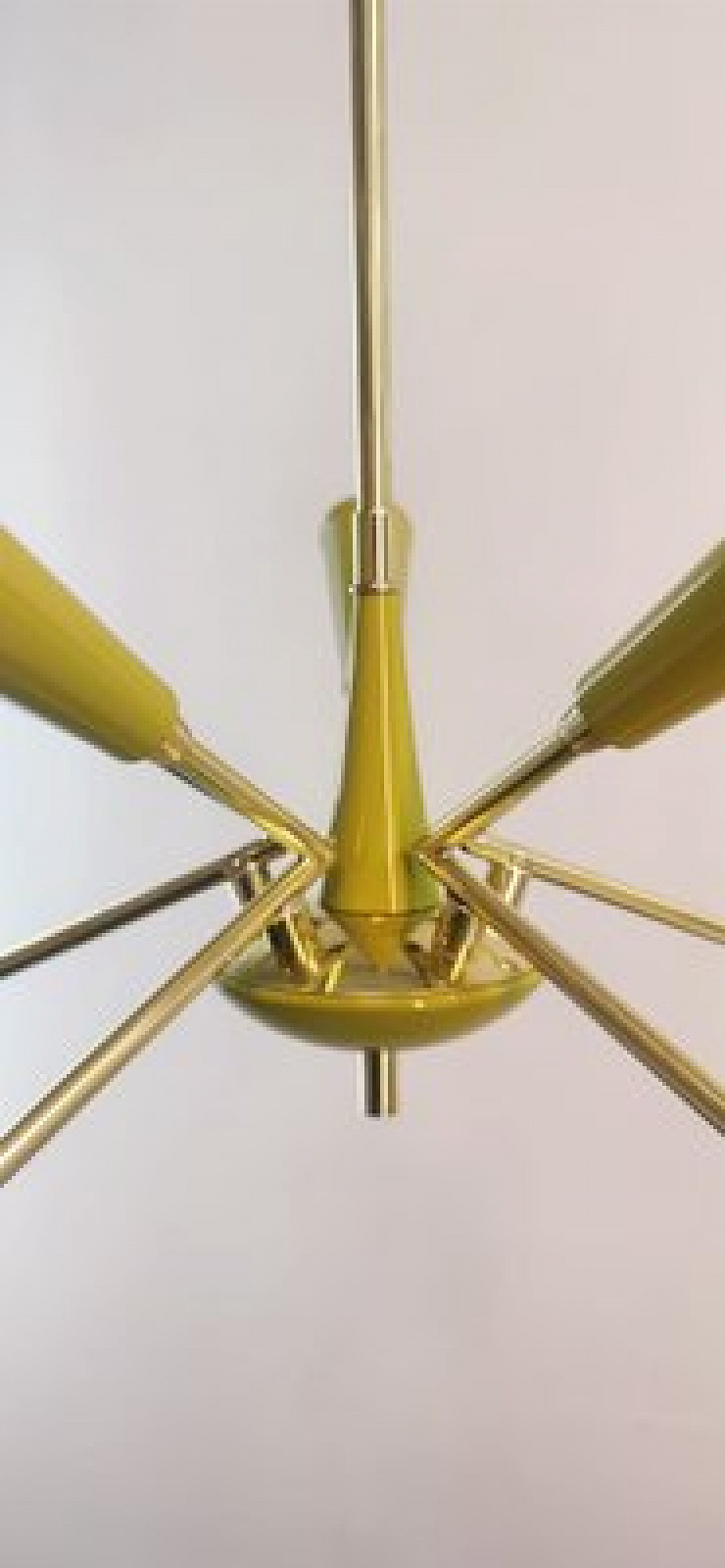 Lampada da soffitto Sputnik gialla in metallo e alluminio, anni '60 14