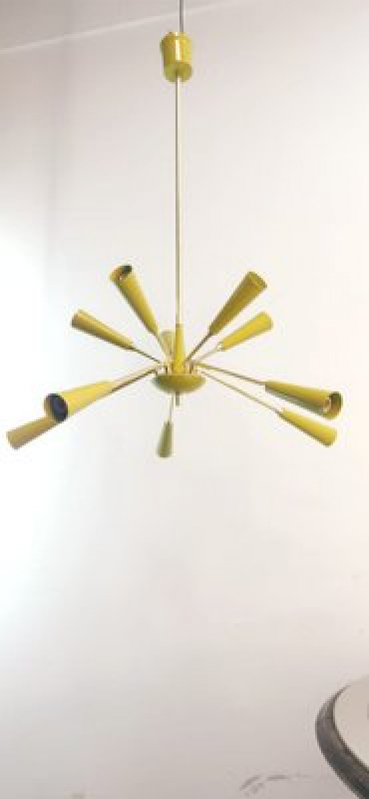 Lampada da soffitto Sputnik gialla in metallo e alluminio, anni '60 15