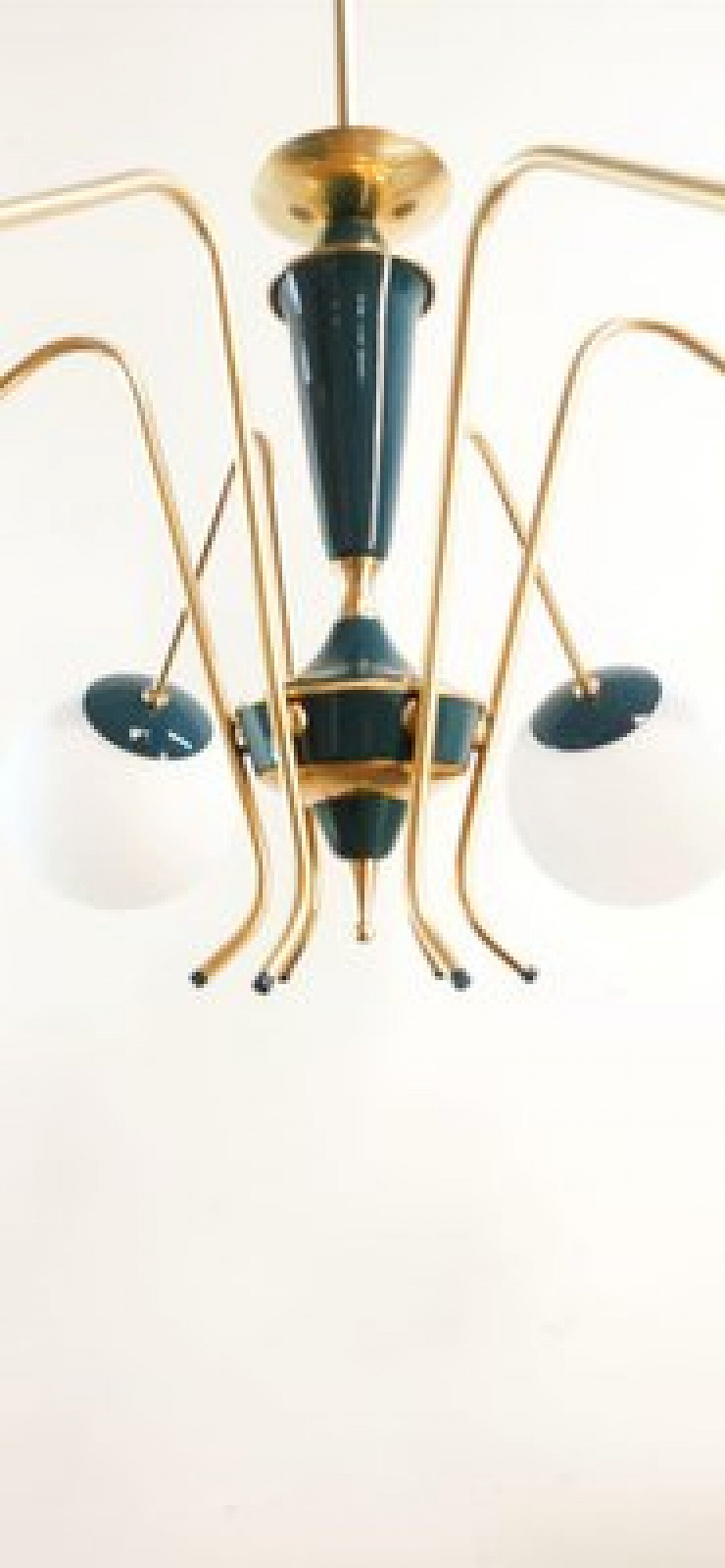 Blue Sputnik ceiling lamp with brass details, 1970s 5