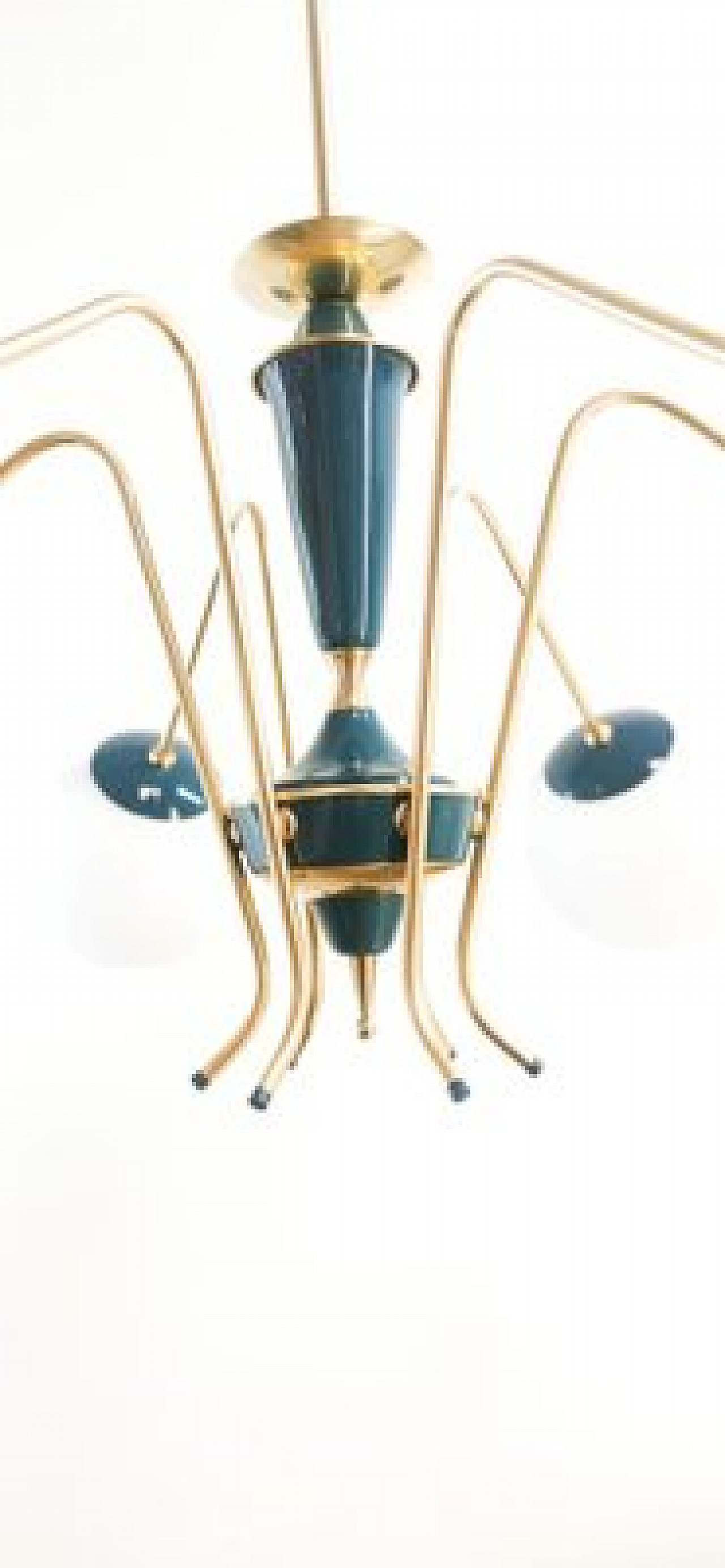 Blue Sputnik ceiling lamp with brass details, 1970s 8