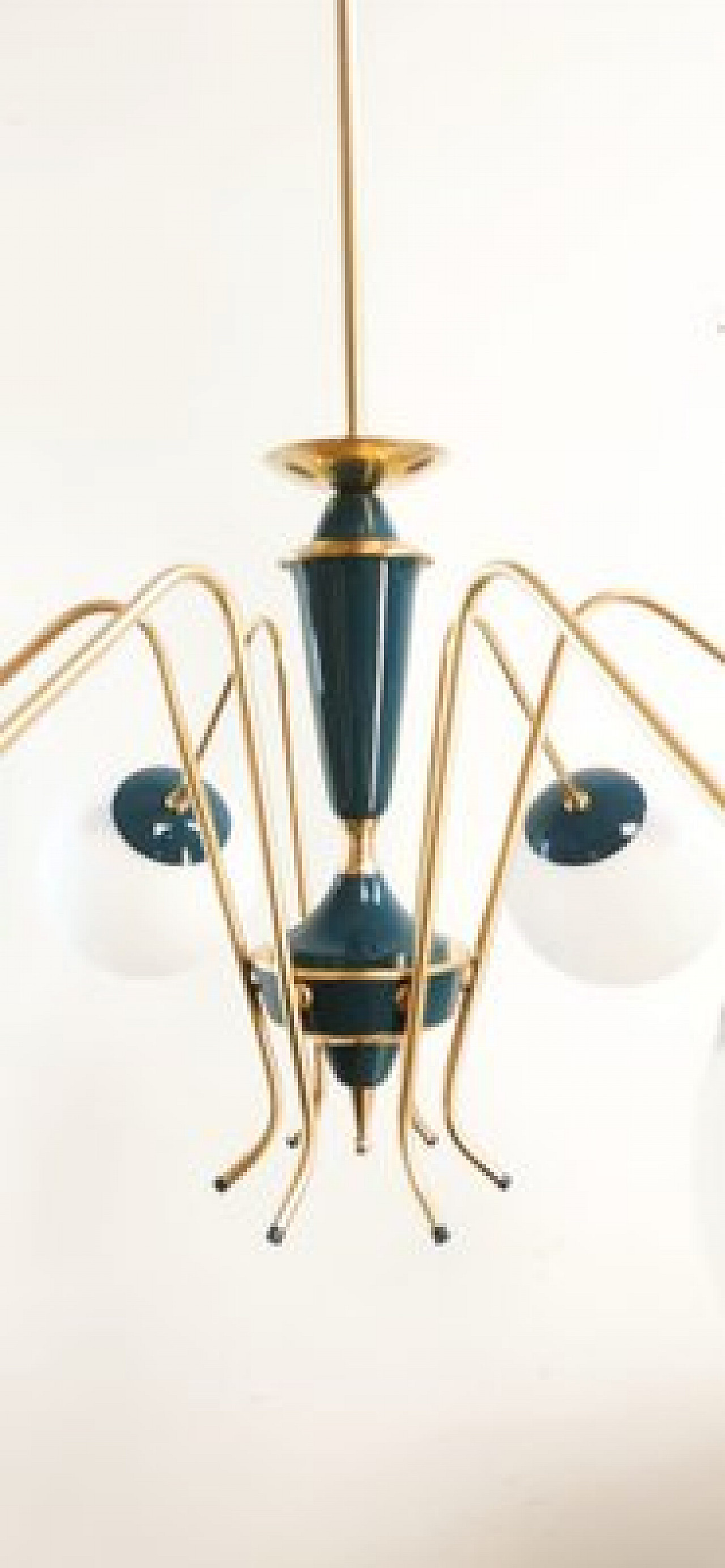 Blue Sputnik ceiling lamp with brass details, 1970s 11