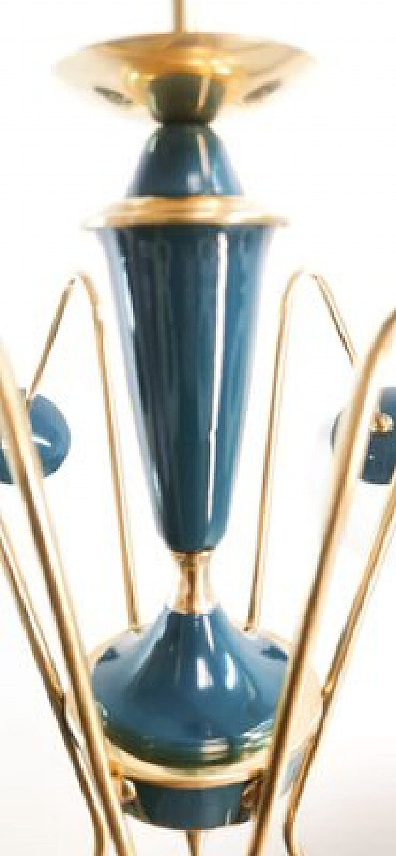 Blue Sputnik ceiling lamp with brass details, 1970s 13