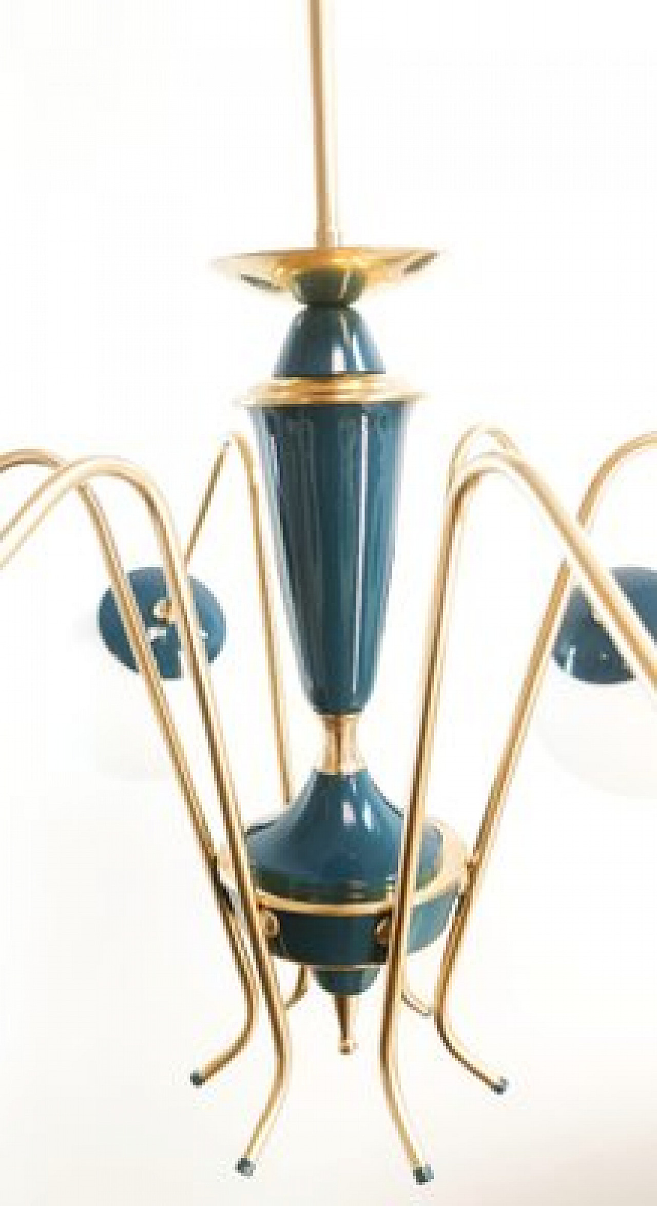 Blue Sputnik ceiling lamp with brass details, 1970s 15