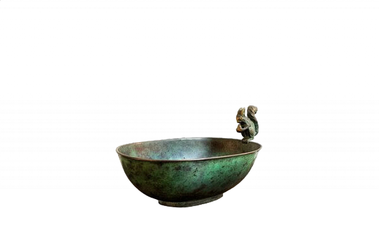 Oxidized brass bowl with squirrel decoration, 1940s 8