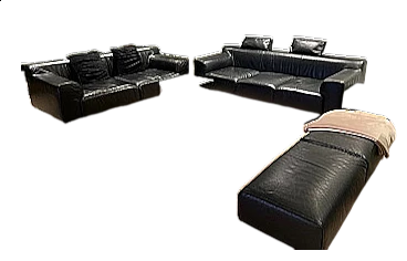 Pair of Greg sofas and bench in black leather by Emaf Progetti for Zanotta