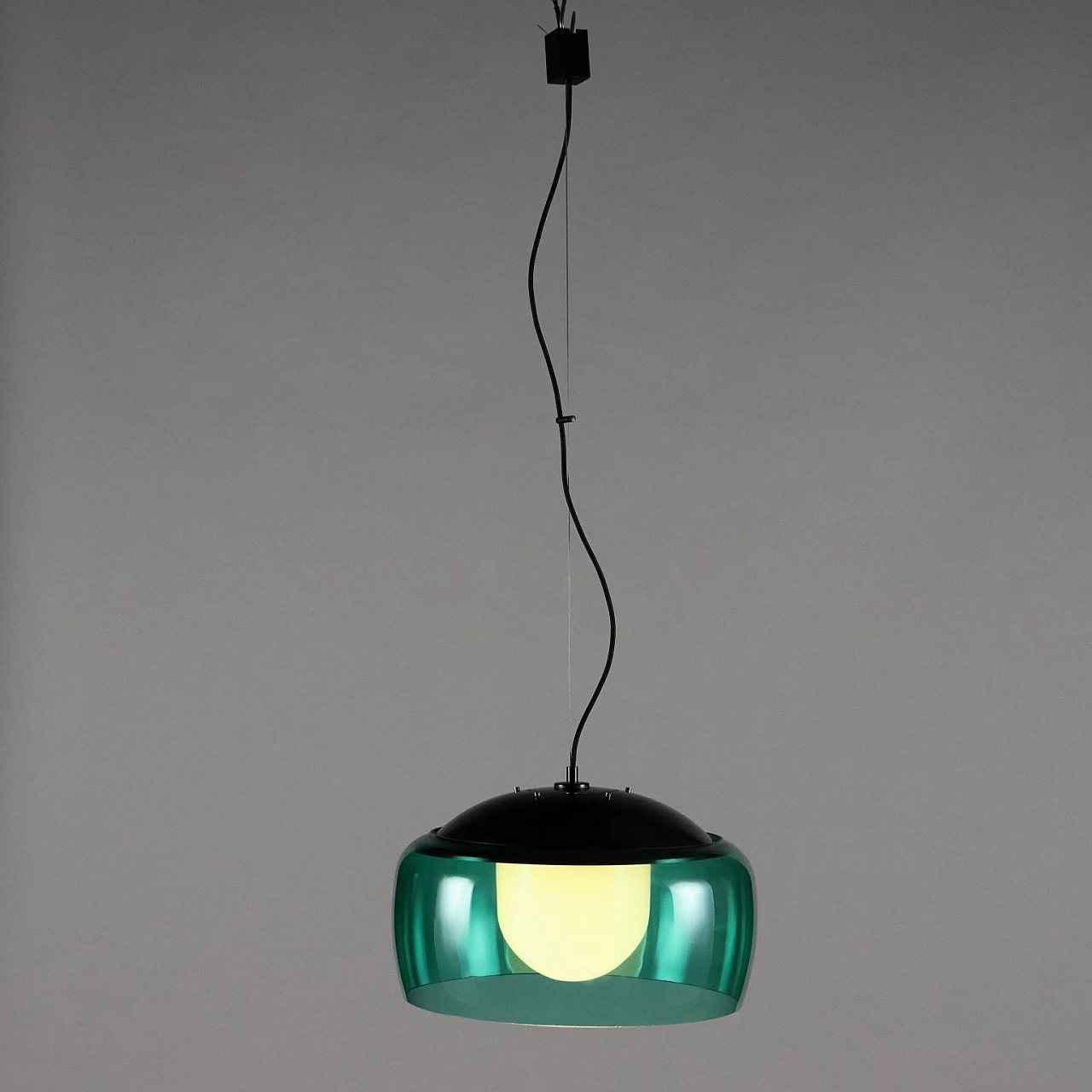 Green glass ceiling lamp, 1960s 1