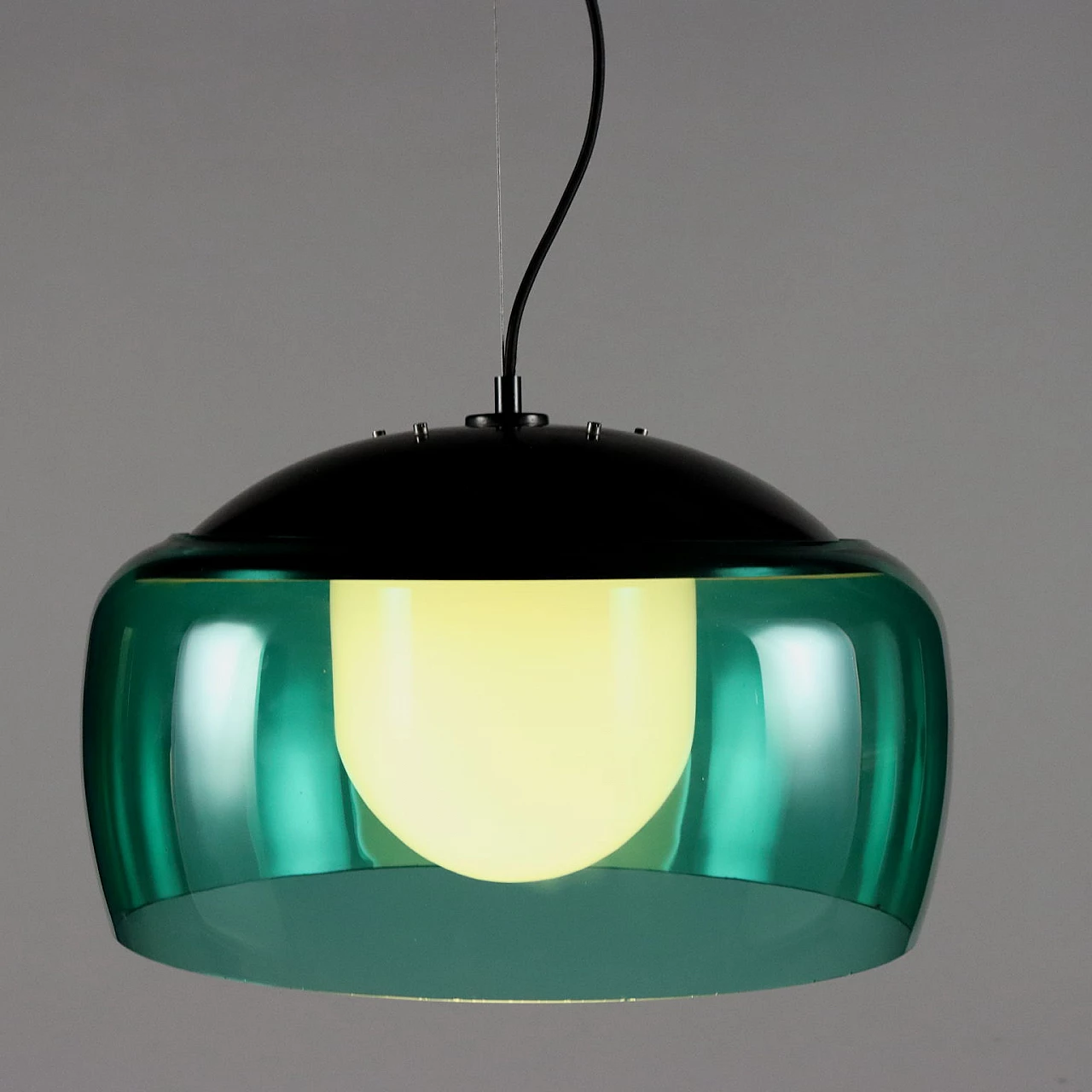 Green glass ceiling lamp, 1960s 3