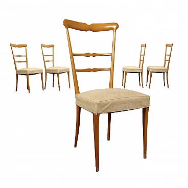 5 Chairs in beech and beige leatherette, 1950s