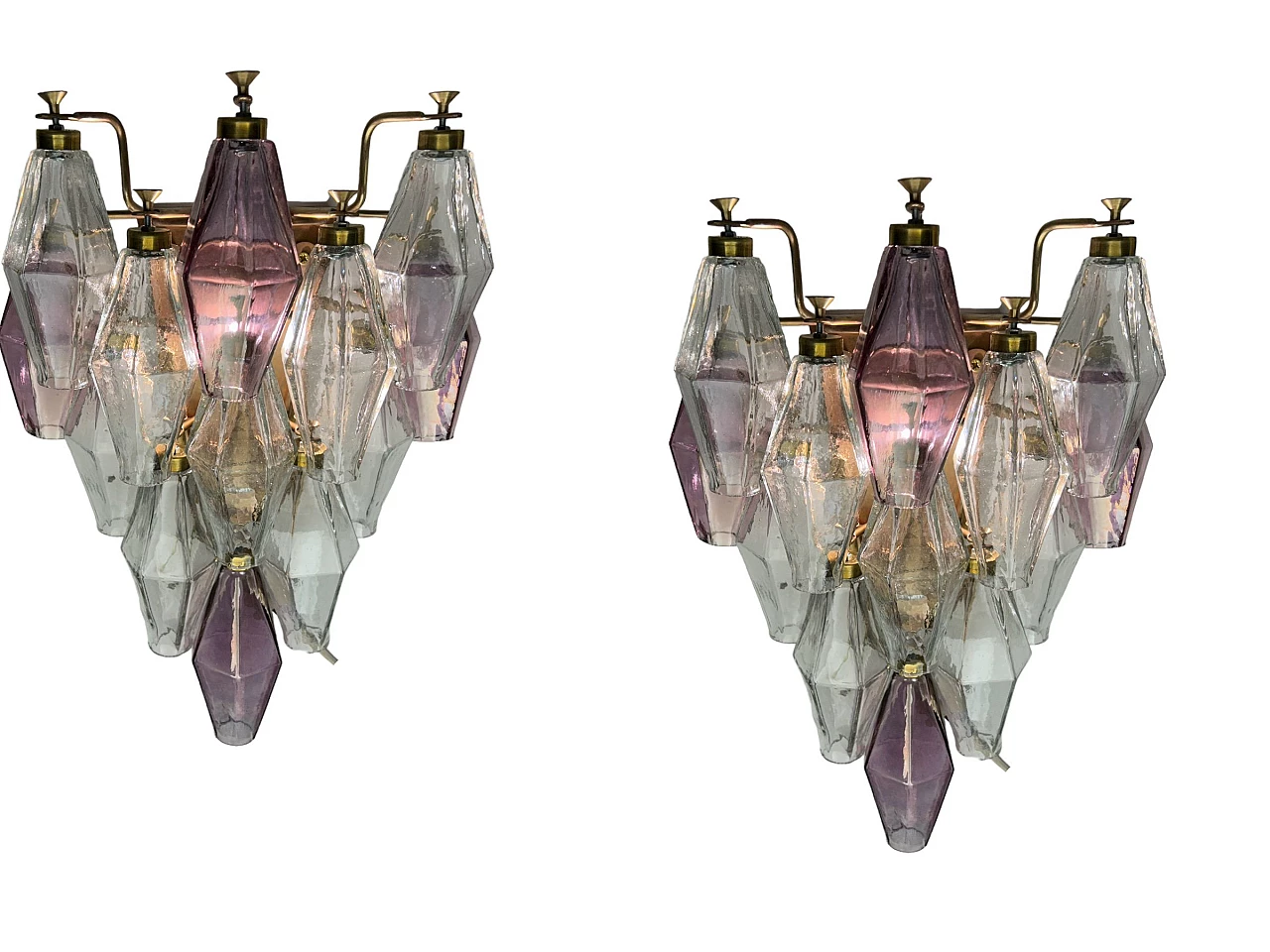 Coppia di lampade da parete poligonali in vetro di Murano, anni '70 1