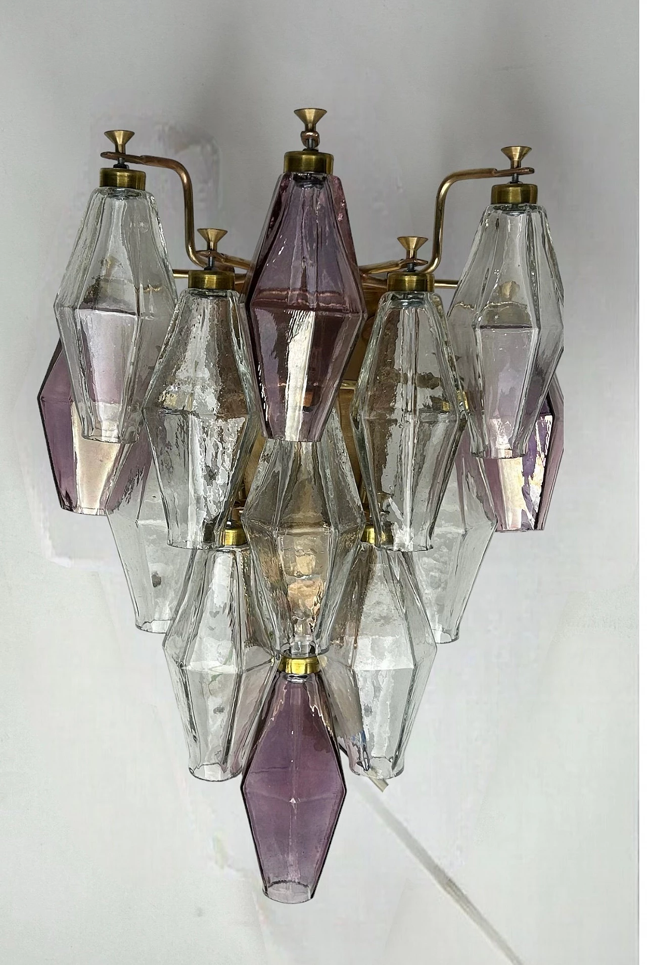 Coppia di lampade da parete poligonali in vetro di Murano, anni '70 3