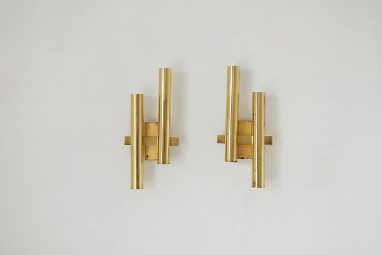 Pair of brass wall lights by Gaetano Sciolari, 1970s 2