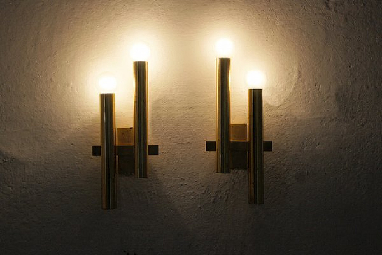 Pair of brass wall lights by Gaetano Sciolari, 1970s 3