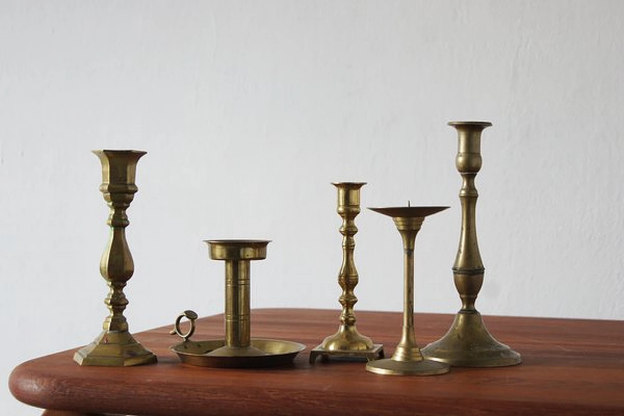 5 Brass candle holders, 1960s 3