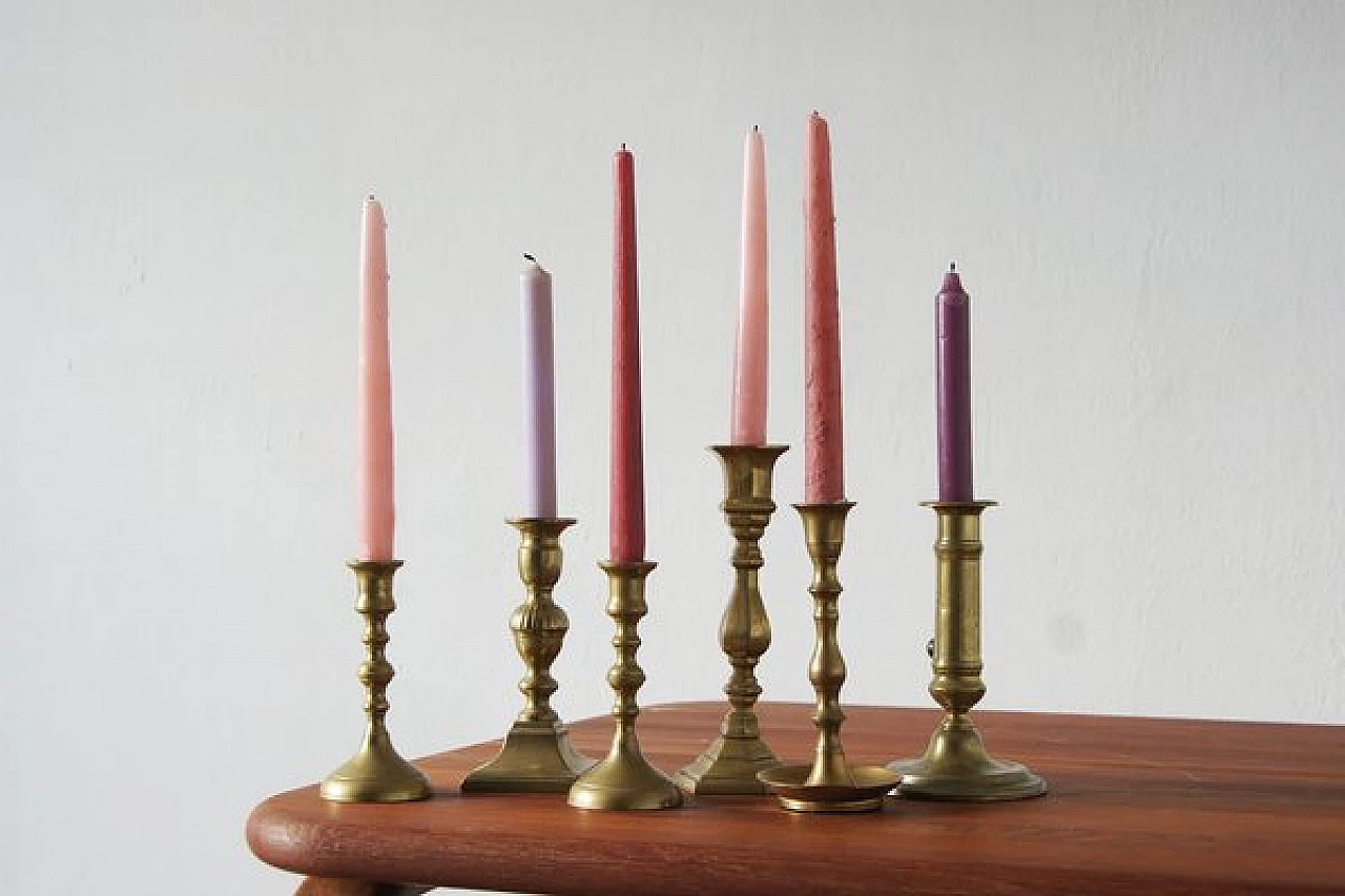 6 Brass candle holders, 1960s 3