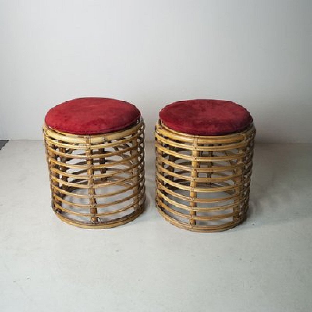 Pair of bamboo poufs attributed to Tito Agnoli, 1960s 1