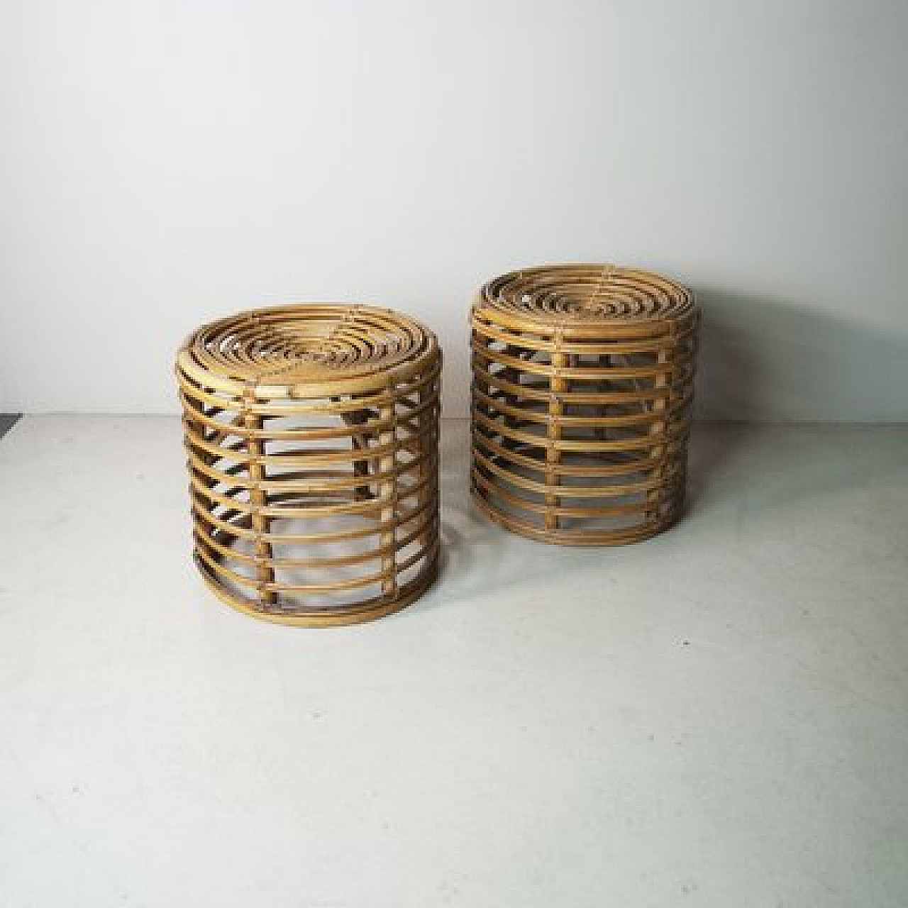 Pair of bamboo poufs attributed to Tito Agnoli, 1960s 2